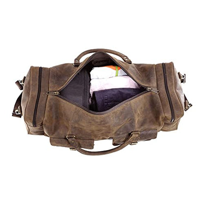 KomalC 24 Inch Leather Travel Duffle Bag, Gym Sports Cabin Holdall - color: Distressed Brown, size: 24 Inches