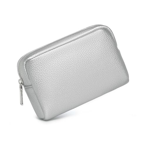 Makeup Bag for Purse Travel Cosmetic Bag (PU Pearl Silver) - color: Pearl Silver