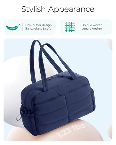 BAGSMART Gym Bag for Women, 2-PC Puffer Travel Duffle Bag Carry On Tote Bag - color: Navy Blue