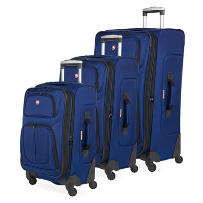 SwissGear Sion Softside Expandable Spinner Luggage Durable Lightweight Travel Suitcase, Blue, 3-Piece Set (Carry-On/Medium/Large) - color: Blue, size: 3-Piece Set (Carry-On/Medium/Large)