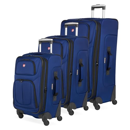 SwissGear Sion Softside Expandable Spinner Luggage Durable Lightweight Travel Suitcase, Blue, 3-Piece Set (Carry-On/Medium/Large) - color: Blue, size: 3-Piece Set (Carry-On/Medium/Large)