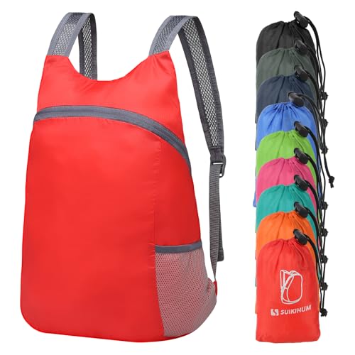Ultra Lightweight Hiking-Daypack,Foldable Travel Packable Backpack - color: Red