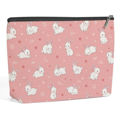 Pink Cute White Rabbit Star Makeup Bag, Cosmetic Bags for Women - color: Cute Bunny 440