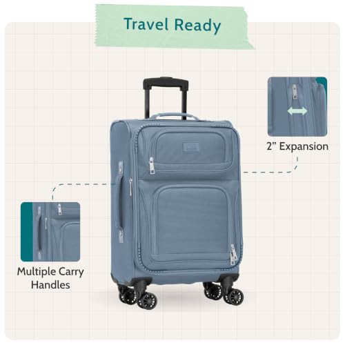 U.S. Traveler Rio Lightweight Softside Rolling Carry-on Suitcase, 4-Wheel Single, Light Blue - color: Light Blue, size: 22"