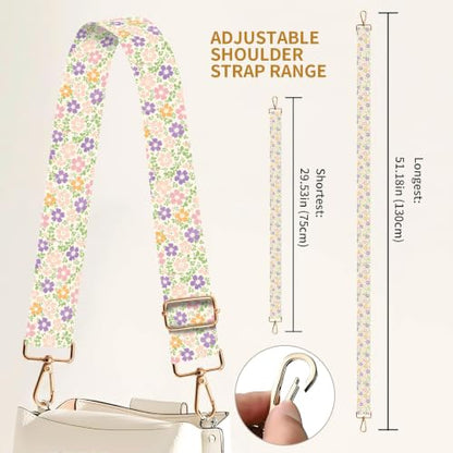 Purse Strap Replacement Crossbody 1.5" Wide Gold Buckle Shoulder Strap, Cute Handbag Strap Bag Strap Replacement Belts Adjustable Cute Colorful Flowers - color: Cute Colorful Flowers