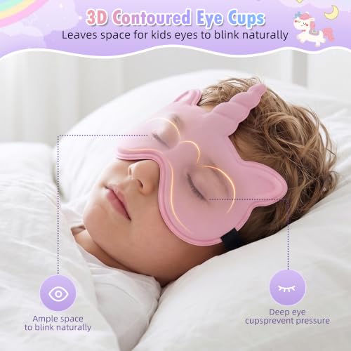 Kids Sleep Mask, 3D Eye Mask for Kids with Adjustable Strap | 3D Contoured Sleeping Mask, Soft Light Blocking Kids Eye Mask for Sleeping, Gift for Girls Boys Age 3+ (Pink) - color: Pink