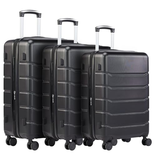 NEWBULIG 3 Piece Luggage Set, Expandable Suitcase with Spinner Wheels - color: Black, size: 3-PCS Set (20/24/28 Inch)