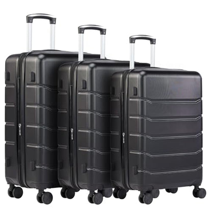 NEWBULIG 3 Piece Luggage Set, Expandable Suitcase with Spinner Wheels - color: Black, size: 3-PCS Set (20/24/28 Inch)