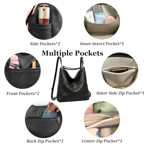 Convertible Backpack Purse for Women with Compartments and Pockets - color: Black