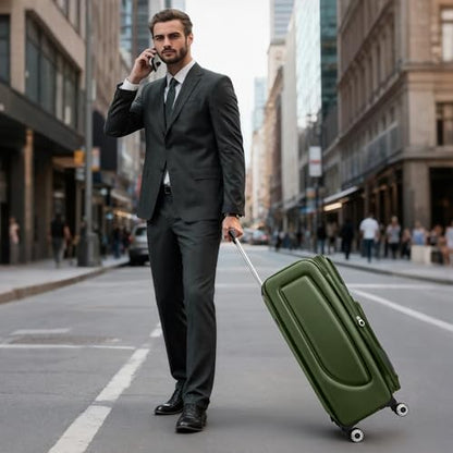 24'' Luggage,Softside Suitcase,w/LOCK,Expandable 15% - color: Green-Grey, size: Checked-Medium 24-Inch