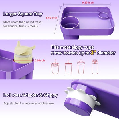 Car Seat Tray for Kids Toddlers Travel with 3-Inch Cup Holder & Dip Well - color: Purple