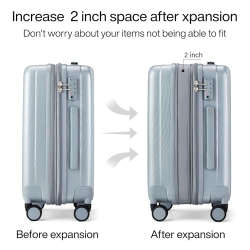 Hanke 24 Inch Expandable Medium Checked Luggage with 8 Spinner Wheels - color: Grey, size: 24 Inch EXT