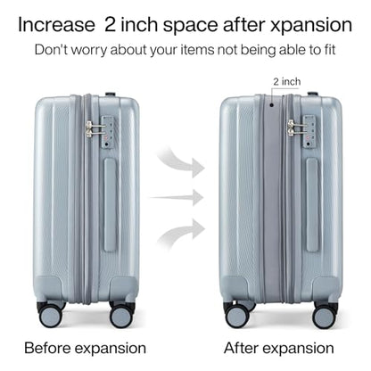 Hanke 24 Inch Expandable Medium Checked Luggage with 8 Spinner Wheels - color: Grey, size: 24 Inch EXT