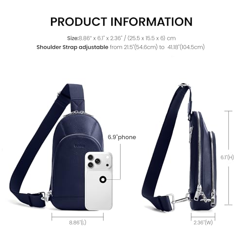 befen Genuine Leather Sling Bag for Women, Anti Theft Crossbody Chest Bags - color: Navy Blue