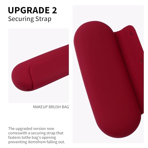 2 IN 1 Silicone Makeup Brush Holder with Beauty Make Up Sponge Holder Case | Soft Portable Cosmetic Face Brushes Holder with Upgrade Anti-Fall Out Magnetic Closure - Red - color: Red, style: Brush Holder & Case