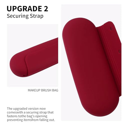 2 IN 1 Silicone Makeup Brush Holder with Beauty Make Up Sponge Holder Case | Soft Portable Cosmetic Face Brushes Holder with Upgrade Anti-Fall Out Magnetic Closure - Red - color: Red, style: Brush Holder & Case