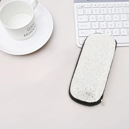 Sparkly Rhinestone Eyeglasses Case Bling Diamond Hard Shell Eyeglasses Protective Cases for Sunglasses - color: Zipper-white
