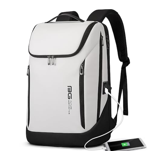 BANGE 비즈니스 스마트 백팩 방수 핏 15.6인치 노트북 백팩, USB 충전 포트 포함, 여행용 내구성 있는 백팩 - color: 화이트.
