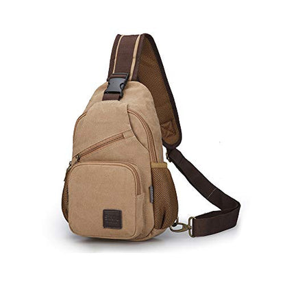 SIMU Canvas Shoulder Bag for iPad Mini, Crossbody Chest Sling Backpack - color: Large Khaki