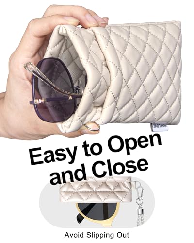 RayLove Double Glasses Case with Carrying Strap and Cleaning Cloth - color: Off-white