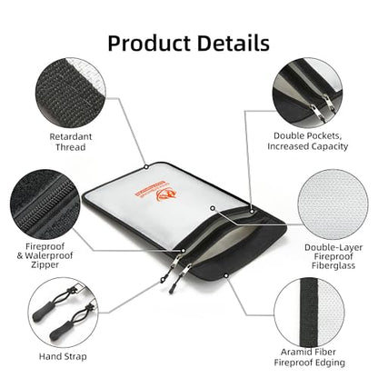 Upgraded Fireproof Document Bag (2200℉), 15”x 11” Waterproof Fireproof Money Bag for Cash with Zipper, Fireproof Safe for Home&Office, Important Document Storage Organizer for Valuables, Certificate