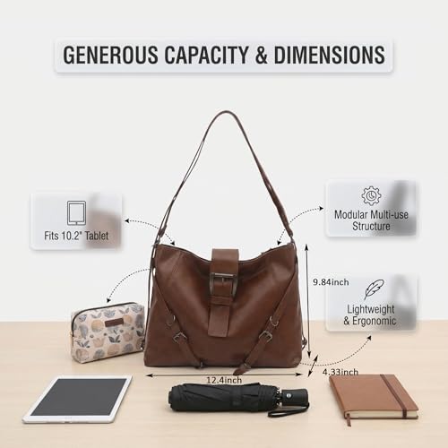 Convertible Backpack Purse for Women, PU Leather Tote Bag 3-in-1 Crossbody Shoulder Backpack Hobo Handbags for Work Travel（Brown） - color: Brown
