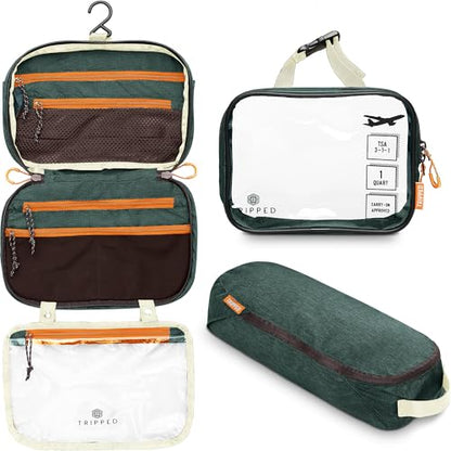 TRIPPED Travel Gear 3-Piece Travel Toiletry Bag Set - color: Green
