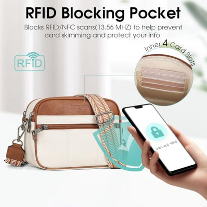 HomemeDiary Anti Theft Crossbody Bag for Women, RFID Leather Shoulder Purse - color: Beige & Mocha Brown