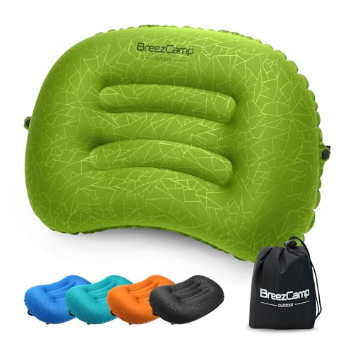 Inflatable Camping Pillow, Travel Blow Up Air Pillow, Neck Lumbar Support Ultralight Compact Pillow for Outdoor Hiking Backpacking Car Beach Airplane Sleeping Essentials, Green - color: Green