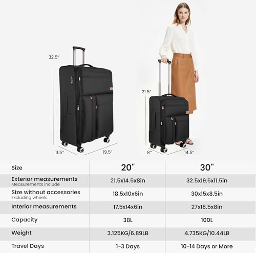 2-Piece Luggage Set(20/30in)-Expandable Luggage,TSA LOCK - color: Black, size: 2-Piece Set (20"/30")