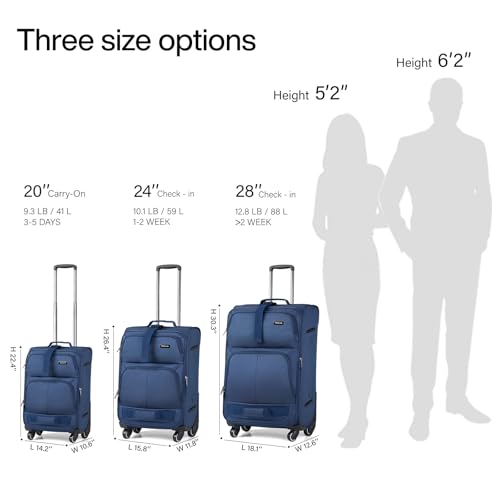 Hanke 24 Inch Softside Expandable Checked Luggage with 4 Spinner Wheels - color: Blue, size: 24 Inch