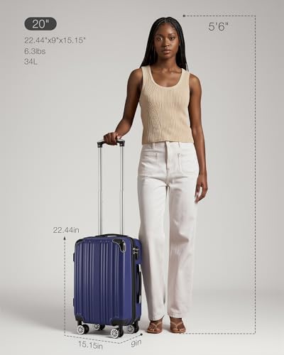 Coolife Luggage, Lightweight and Durable Hardshell, 20 in, navy new - color: navy new, size: S(20in)