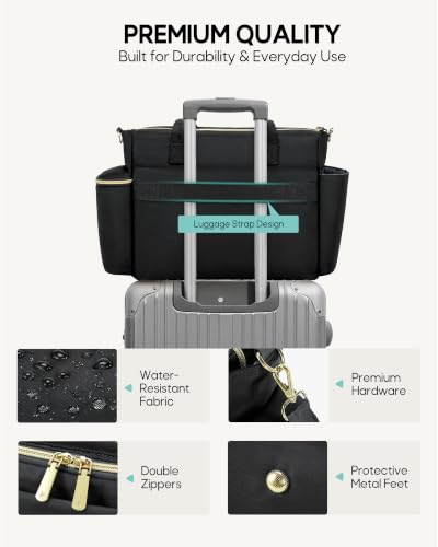 RAINSMORE Teacher Bag for Women, 15.6" Laptop Work Tote, 40oz Cup Holder - color: Black