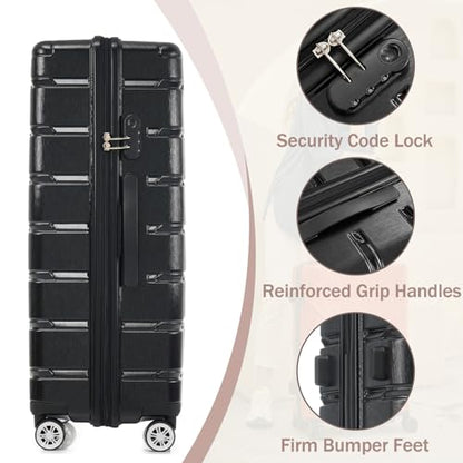 Suitcase Sets Hardshell Luggage Sets ABS Suitcase for Women 3Pc Carry On Luggage - color: Jet Black, size: 20/24/28 Inch