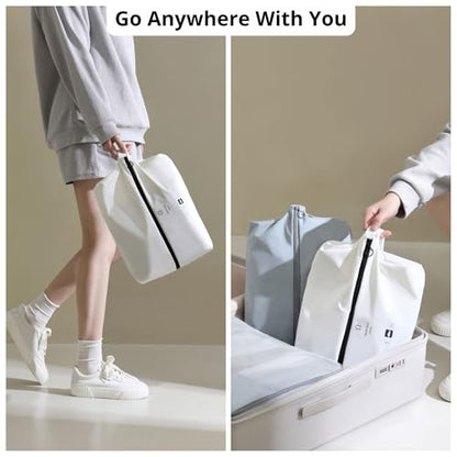 tianzong 3 Piece Double-Layer Fabric Wide-Opening Waterproof Travel Shoe Bag with Comfortable Handle (Black + Bluish Grey + White) - color: 3 Piece, Black + Bluish Grey + White