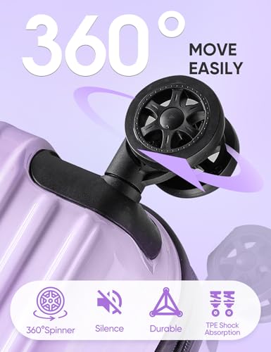 Expandable Checked Luggage Suitcase with Wheels - color: Lilac, size: M(24 In)