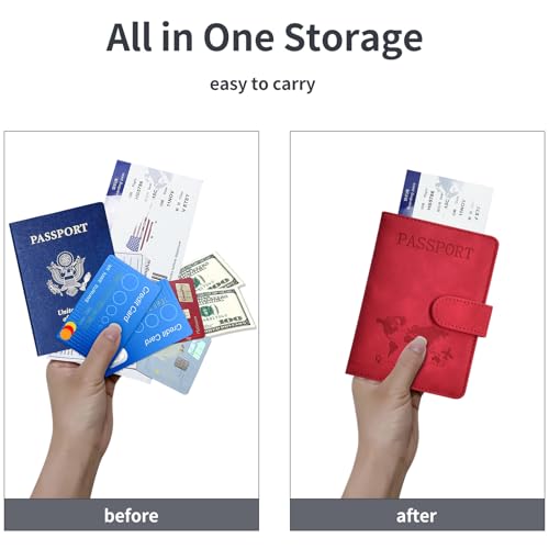 Passport Holder Cover Wallet Case RFID Blocking Card Slot Travel Essentials - color: Red