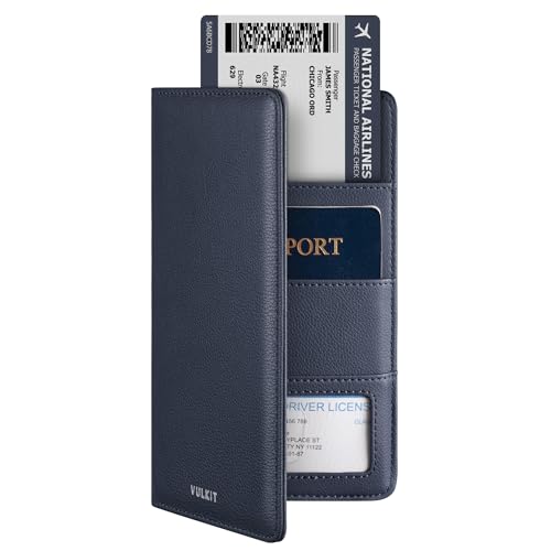 VULKIT Passport Wallet for Travel RFID Blocking Premium Leather - color: Top Grain Navy