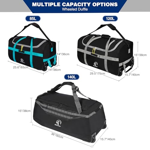 REDCAMP 140L Large Collapsible Rolling Duffel Bag with Wheels for Vacation - color: Black 140L‑2 Wheels