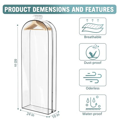 Liuoud Clear Garment Bags for Hanging Clothes 10” Gusseted, 4 Pack, 60” - color: Clear, size: 60 inch