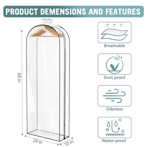 Liuoud Clear Garment Bags for Hanging Clothes 10” Gusseted, 4 Pack, 60” - color: Clear, size: 60 inch