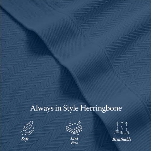 Threadmill Luxury Cotton Blankets for King Size Bed | All-Season Cozy 100% Cotton King Size Blanket | Herringbone Soft Fall Thermal Blanket fits Cal King Size Bed | Folkstone Blue | All-Season Thermal Blanket, Soft & Breathable, Cozy Moisture-Wicking, OEK