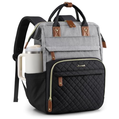 LOVEVOOK Laptop Backpack Women Quilted Teacher Nurse Work Backpack Purse - color: Black Gray, size: 15.6 inch-Cup