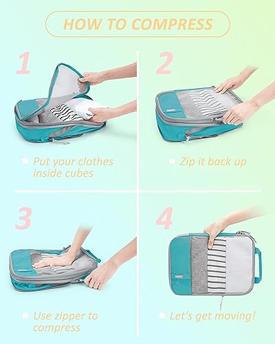 BAGSMART Compression Packing Cubes for Travel Essentials - color: Cyan, size: Set of 6