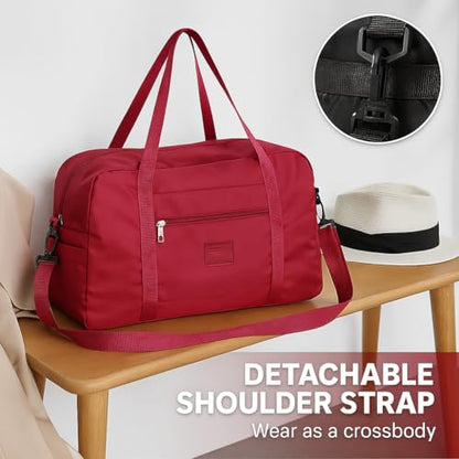 Folding Duffle Bag for Travel Large Capacity Waterproof Oxford Cloth Weekender Carry on Tote with Crossbody Strap, Lightweight Foldable Gym and Overnight Bag (Red, Large) - color: Red