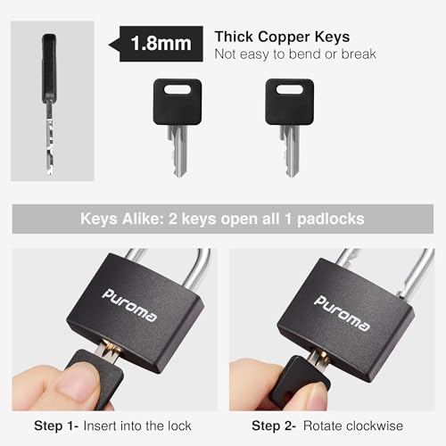Puroma 1 Keyed Padlock with 2 Keys Aluminum 7/8“ Lock 43mm Gym Locker Black - color: Black, style: 1 Pack