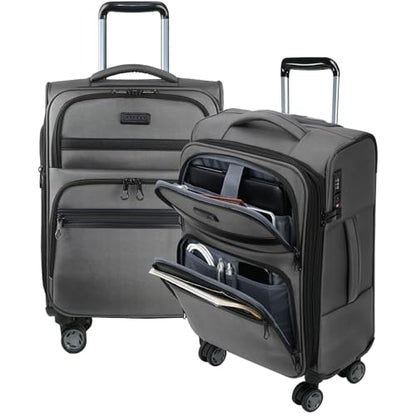 KROSER Softside Expandable Carry On Luggage with Front Business Pockets，20 Inch Suitcases with Spinner Wheels & Built-in TSA Lock, Durable Suitcase Rolling Luggage with USB Port, Grey - color: Grey-20, size: 20 inch
