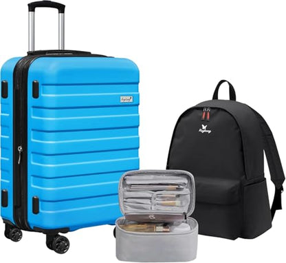 KEYTANG Zebra 20" Expandable Carry-On, Lightweight Hardshell Suitcase with Spinner Wheels,Blue - color: Blue, size: 555-Carry-on