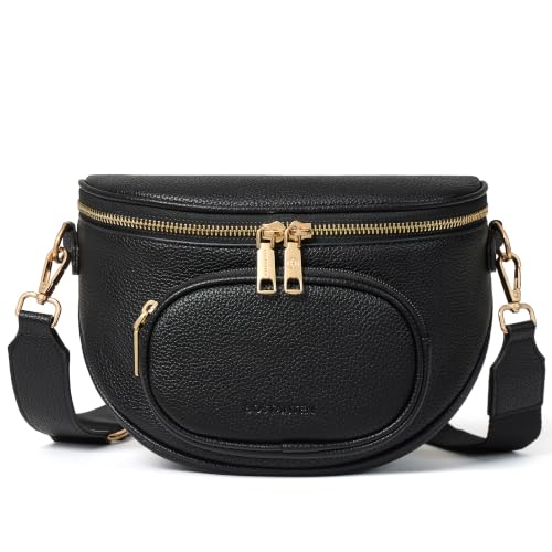 BOSTANTEN Bum Bag for Women Crossbody Bag with Adjustable Wide Strap - color: Faux Leather Black
