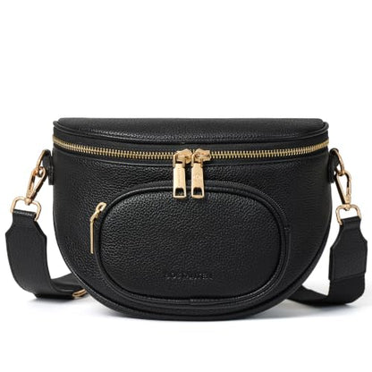 BOSTANTEN Bum Bag for Women Crossbody Bag with Adjustable Wide Strap - color: Faux Leather Black